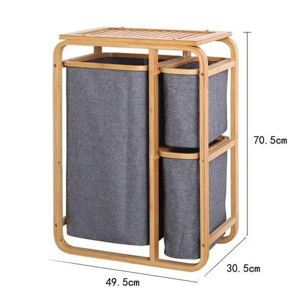 3 Grid Bamboo Laundry Basket - Grey - Image 3