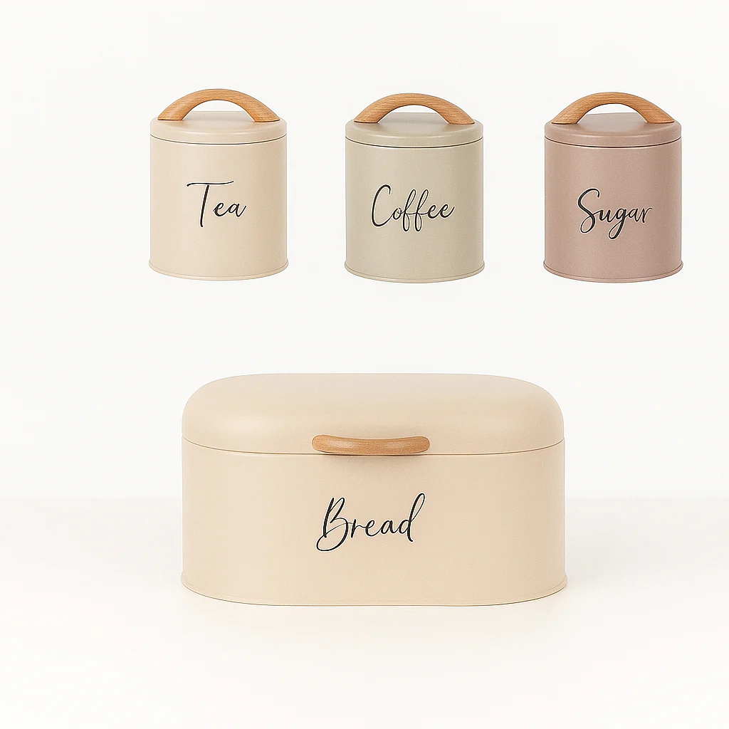 4-Piece Retro Metal Bread Bin and Canister Set (Mixed Color) - Image 2