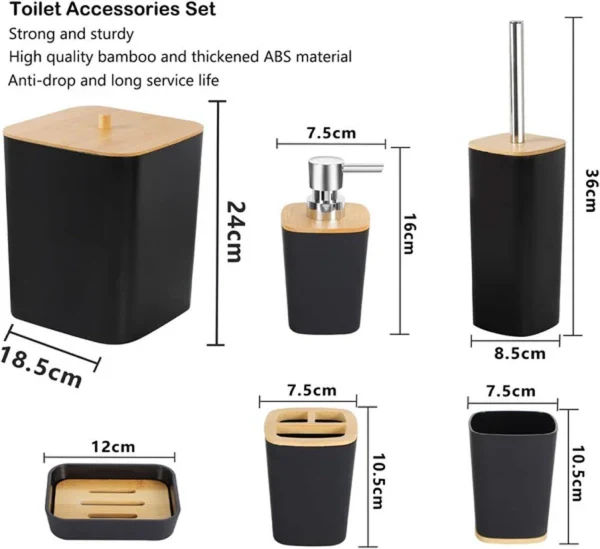 Premium Quality 6Pcs Bathroom Set - Black - Image 3
