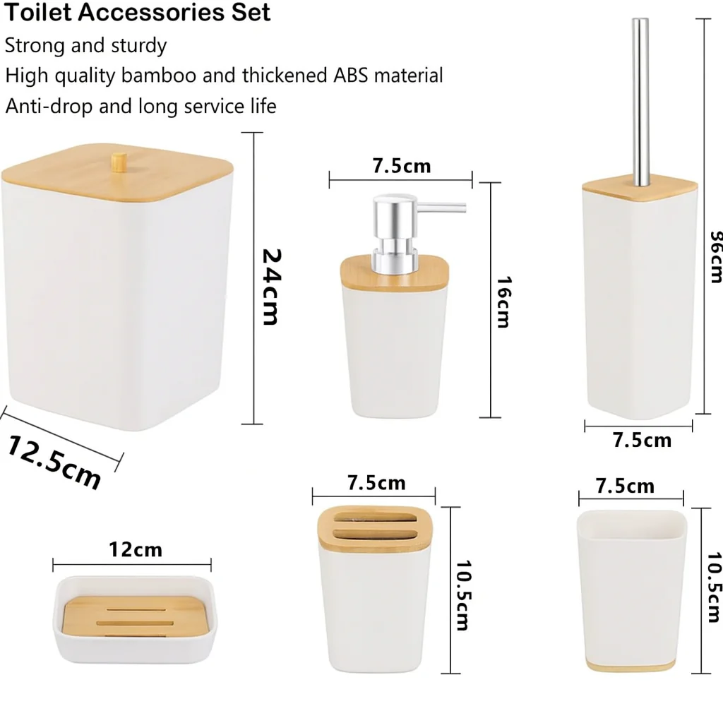 Premium Quality 6Pcs Bathroom Set - White - Image 3