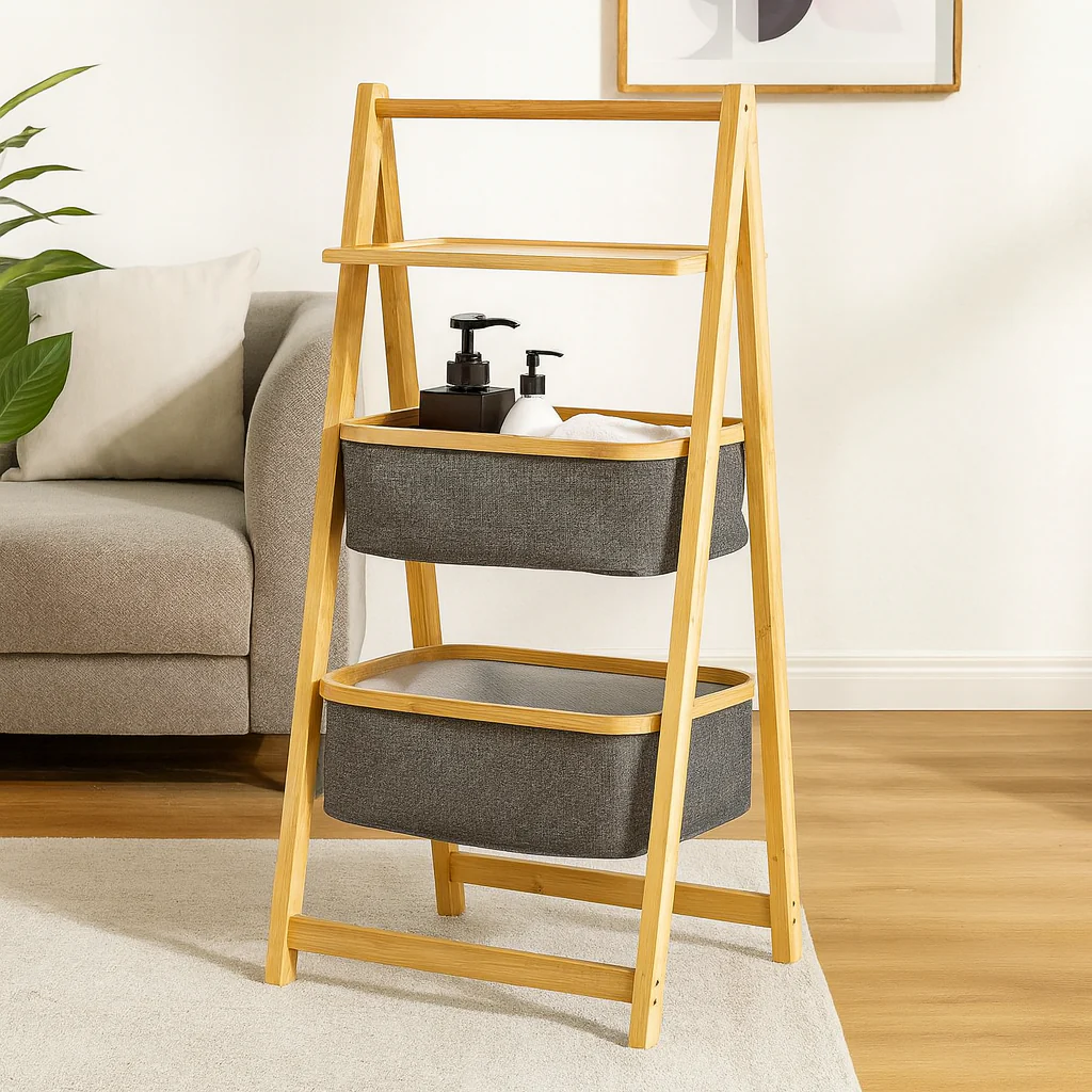 A-Frame 2 Tier Laundry Hamper With Shelf-Natural - Image 2