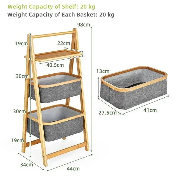 A-Frame 2 Tier Laundry Hamper With Shelf-Natural - Image 3
