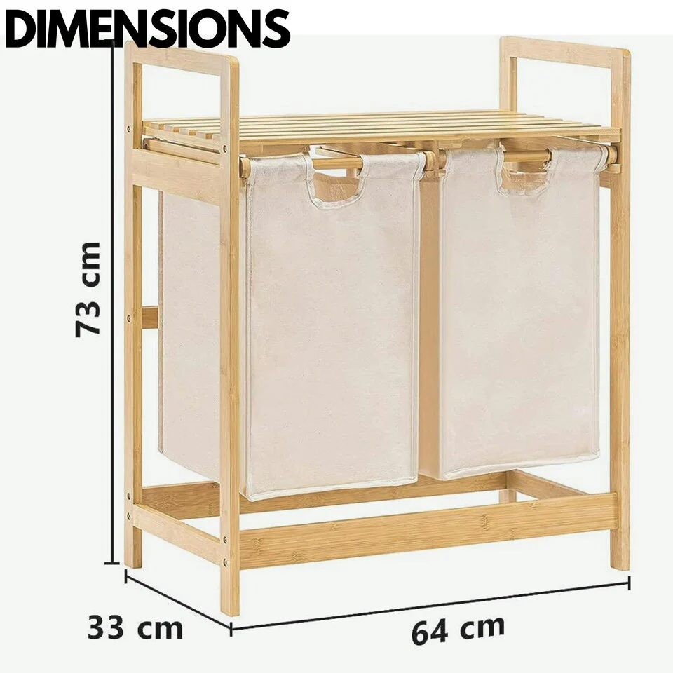 Bamboo Laundry Hamper With Dual Compartments - White - Image 3