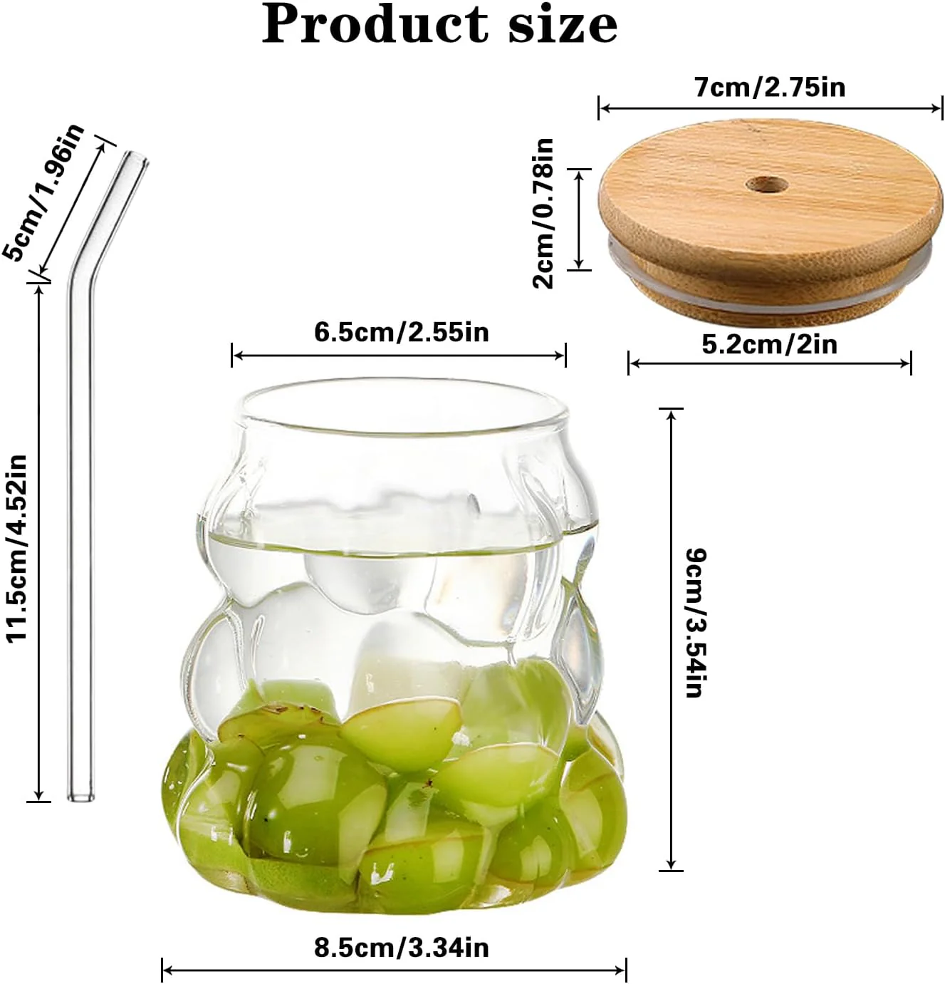 Bubble Glass Cup with Bamboo Lid & Straw - Image 5