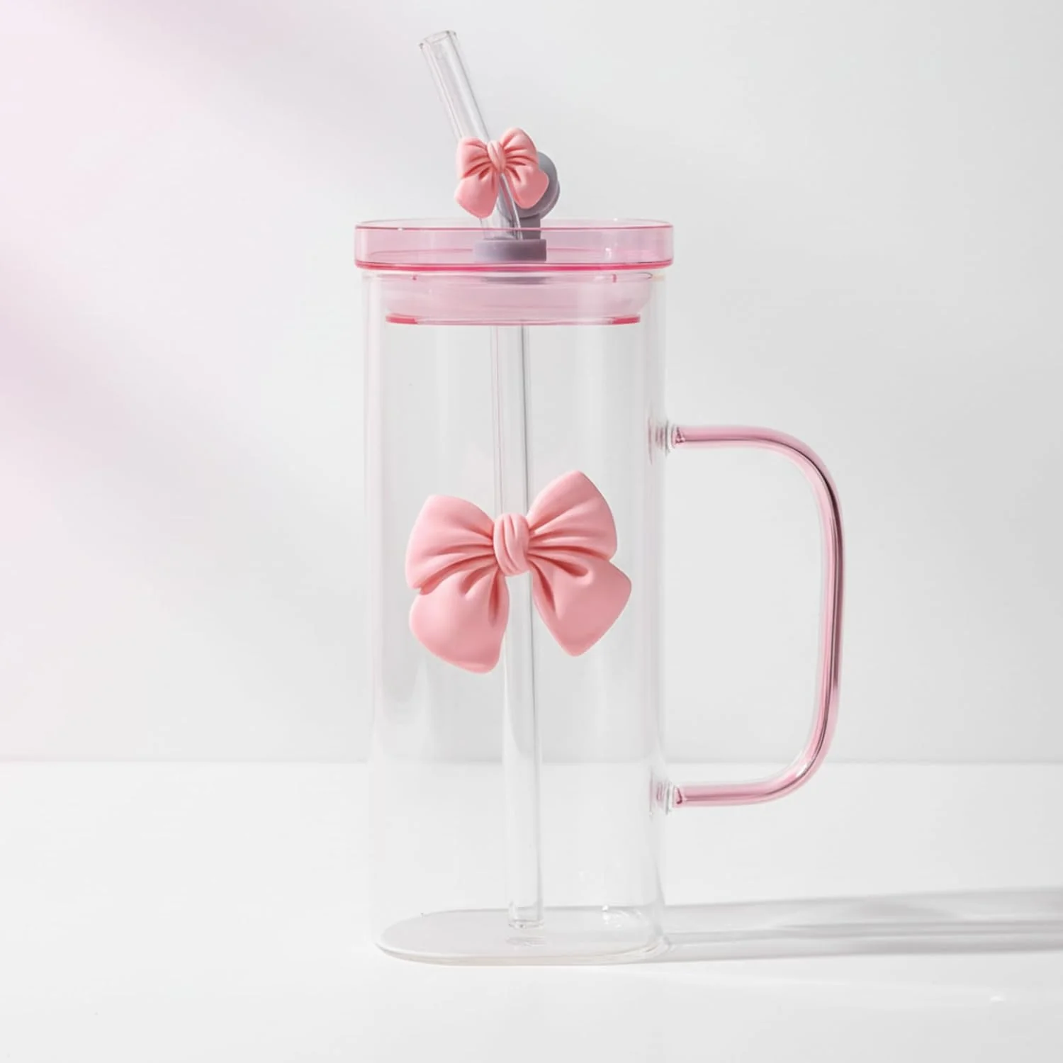 Cute Bow Glass Tumbler with Straw - 380ml - Image 3