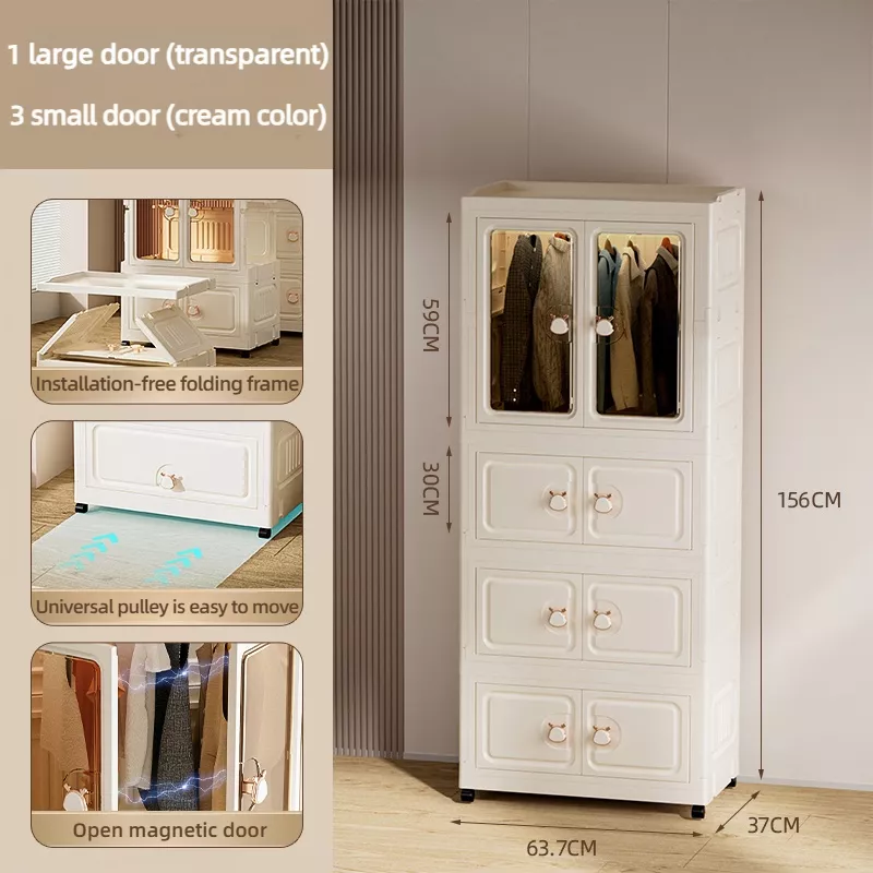 Foldable Dustproof Multi-layer Plastic Storage Cabinet - Image 3