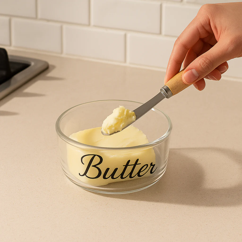 Glass Butter Dish with Wooden Knife - Image 2