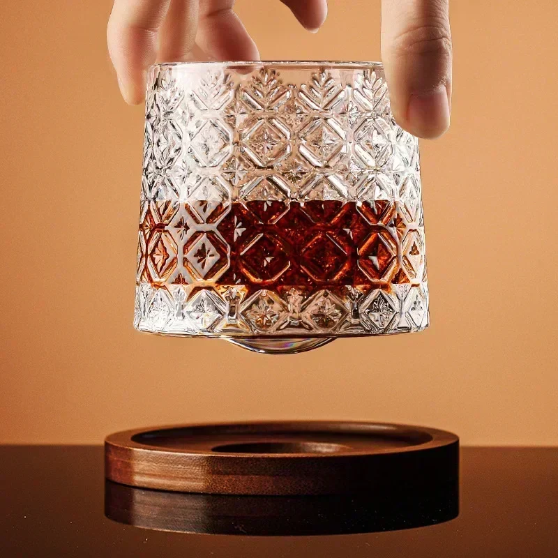 Spinning Whiskey Glass With Wood Coasters - Image 2