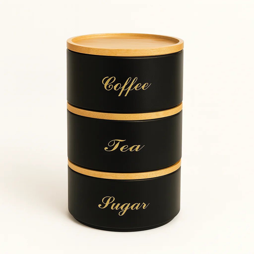 Stacking Metal Canister Set - Black - Image 2