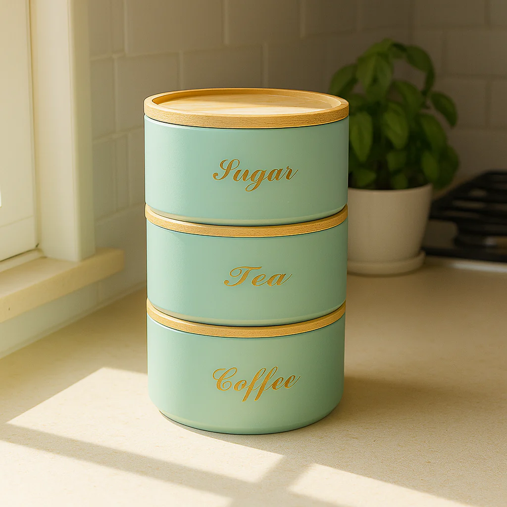 Stacking Metal Canister Set - Mint Green