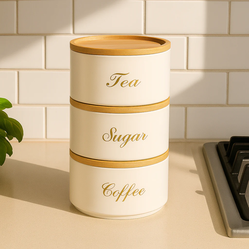 Stacking Metal Canister Set - White