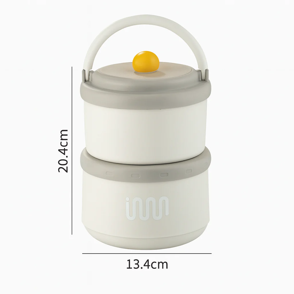 Stainless Steel 2Pcs Lunch Box with Foldable Spoon & Handle - Image 4