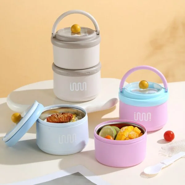Stainless Steel Lunch Box with Foldable Spoon & Handle - Image 3