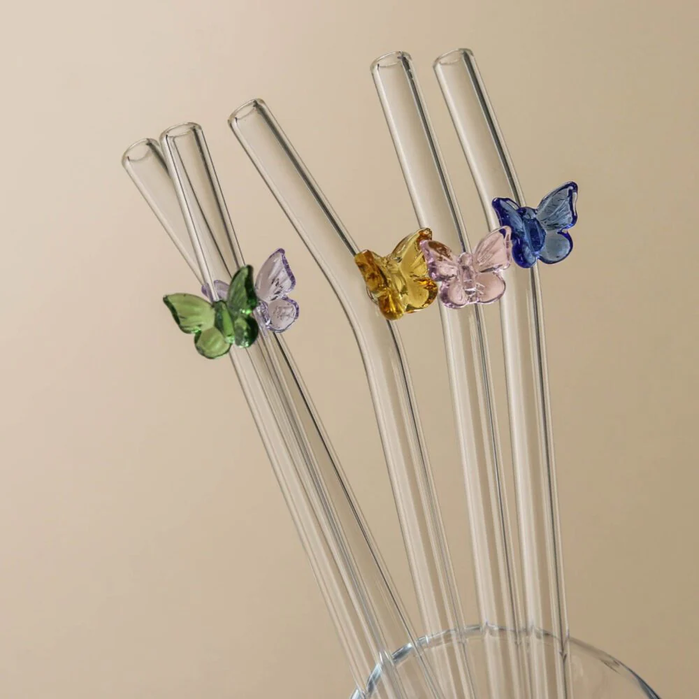 Butterfly/Stars Glass Straws - 4Pcs - Image 2