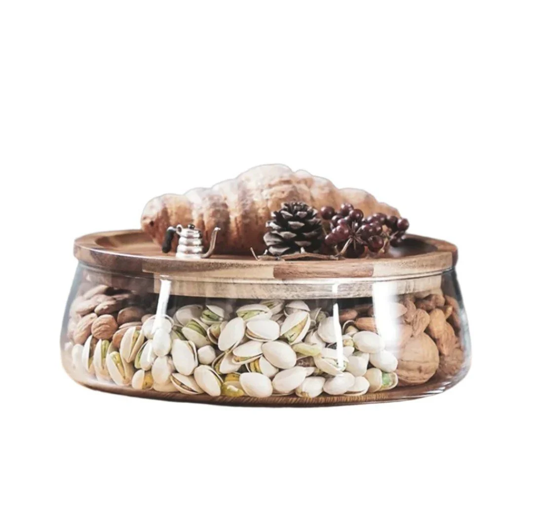 Transparent Glass Storage Canister With Wooden Lid - Image 3