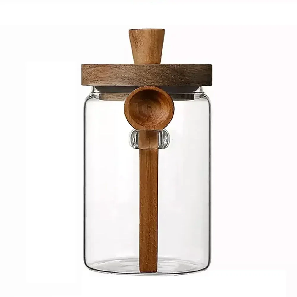 Wooden Knob Glass Jar With Spoon - Image 8